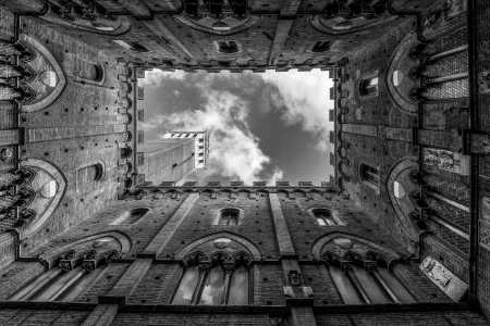 LOOKING UP, PALAZZO PUBBLICO COURTYARD, SIENA                        